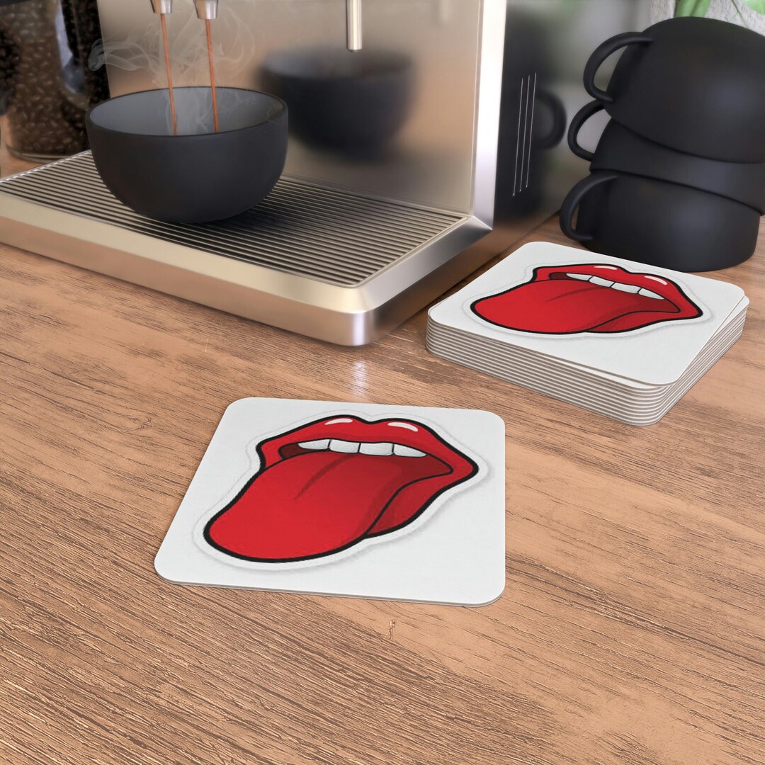 Red Tongue Lips on Coaster, Drink Coasters, Surface Protectors, Stain