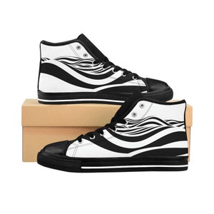 Men&#39;s Classic Sneakers with Black Object Design, Custom Sneaker, Ankle Support, Street Wear Sneaker For Men, Gift for Him, Gothic Look