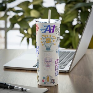 Ai art buntes Design dünner Stahlbecher, dünner Stahlbecher mit Stroh, benutzerdefinierter Becher, sympathischer Becher, Getränkestahlbecher