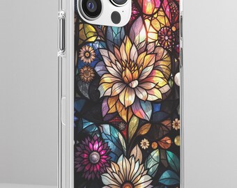 Stained Glass Floral iPhone Case, Colorful Flower Phone Case, Artistic Phone Cover, Unique Gift for Her, Durable Protective Case