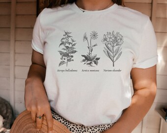 Dark Cottagecore Witchy Plants Shirt, Whimsigoth Poisonous Flowers Shirt, Retro Nightshade Flower TShirt, Dark Academia TShirt, Fairycore