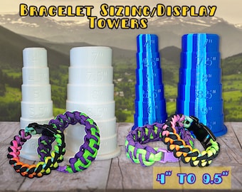 Storleksbestämning och visning DUBBELT Dorntorn för Paracord/Andra Armband | Storlekar 10-23 cm | Steg med 0,5 cm | 3D-utskrivet | Välj din egen färg!
