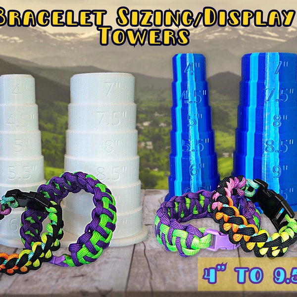 Sizing and Display DOUBLE Mandrel Tower for Paracord/Other Bracelets | 4"-9.5" sizes | 0.5" Increments | 3D Printed | Choose your own color!