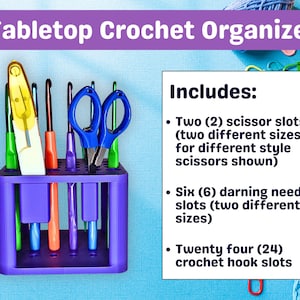 Organizador de mesa para herramientas de crochet / Tiene capacidad para 24 ganchos de crochet más tijeras y agujas de zurcir / ¡Más de 30 colores!