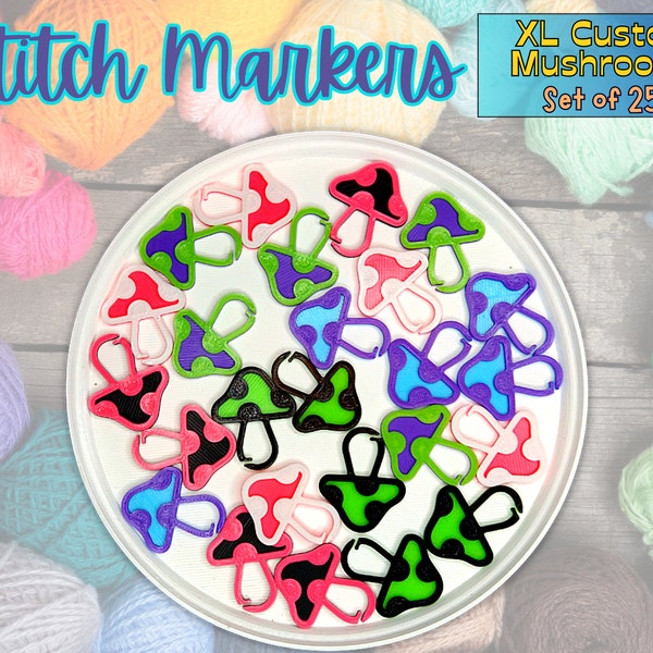 CUSTOM Mushrooms XL Stitch Markers for Crochet and Knitting | Set of 25 | 3D Printed | Choose your color combo!