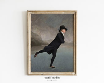 Gentleman Skating | Winter Painting Wall Art Printable | Antique Aesthetic Digital Download Prints | N-116