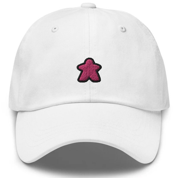 Embroidered Pink Meeple Dad Hat - Unisex Classic Soft Board Game Aesthetic Baseball Cap Hat, Gift For Board Gamer or Board Game Lover