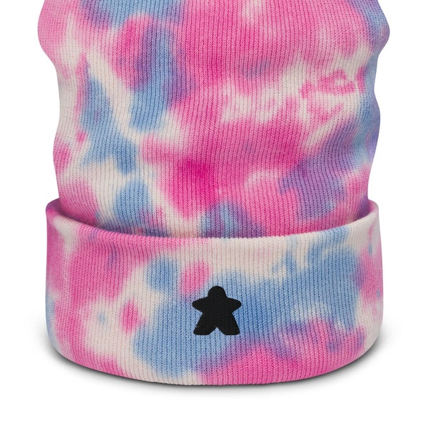 Berretto Meeple Tie-dye nero ricamato - Cappello berretto estetico con cappello con cappello con cappello da tavolo morbido e invernale unisex, regalo per giocatore o amante del gioco da tavolo