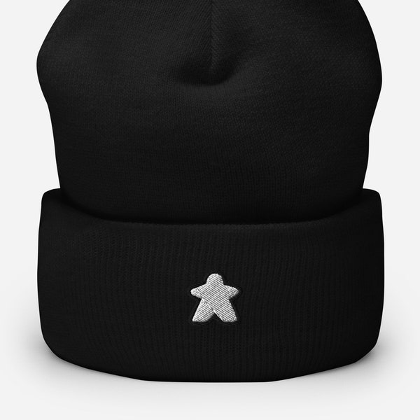 Berretto con polsino Meeple bianco ricamato - Cappello berretto estetico del gioco da tavolo invernale unisex, regalo per il giocatore e l'amante del gioco da tavolo