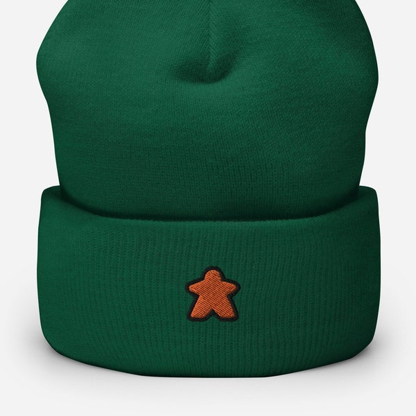 Berretto con polsino Meeple arancione ricamato - Cappello berretto estetico del gioco da tavolo invernale morbido unisex, regalo per il giocatore e l'amante del gioco da tavolo