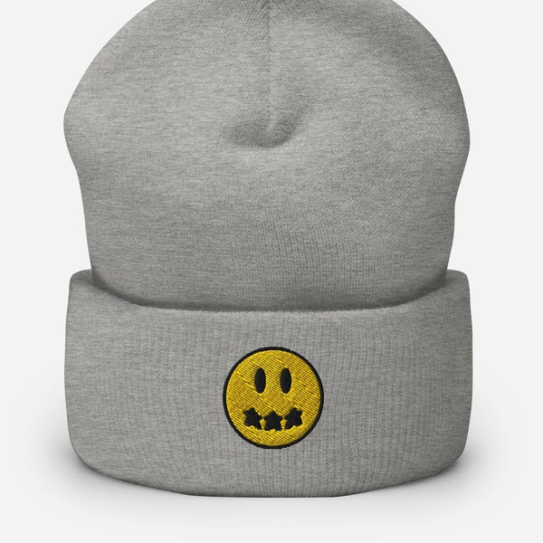 Embroidered Meeple Smiley Face Cuffed Beanie - Unisex Soft Winter Board Game Aesthetic Beanie Cap Hat, Gift For Gamer and Board Game Lover