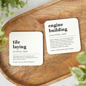 Board Game Coasters Set of 4 Gift for Gamer Board Game Room Decor Board Game Art Typography Drink Coaster Game Night Accessory Cork Back