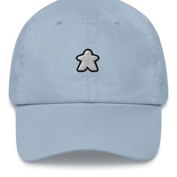 Embroidered White Meeple Dad Hat - Unisex Classic Soft Board Game Aesthetic Baseball Cap Hat, Gift For Board Gamer or Board Game Lover