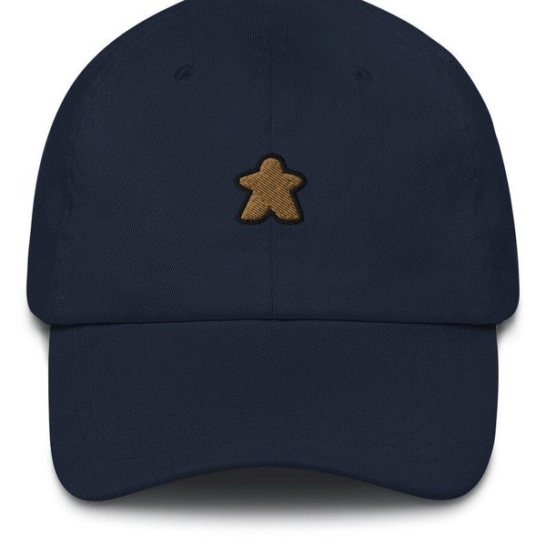 Embroidered Gold Meeple Dad Hat - Unisex Classic Soft Board Game Aesthetic Baseball Cap Hat, Gift For Board Gamer or Board Game Lover