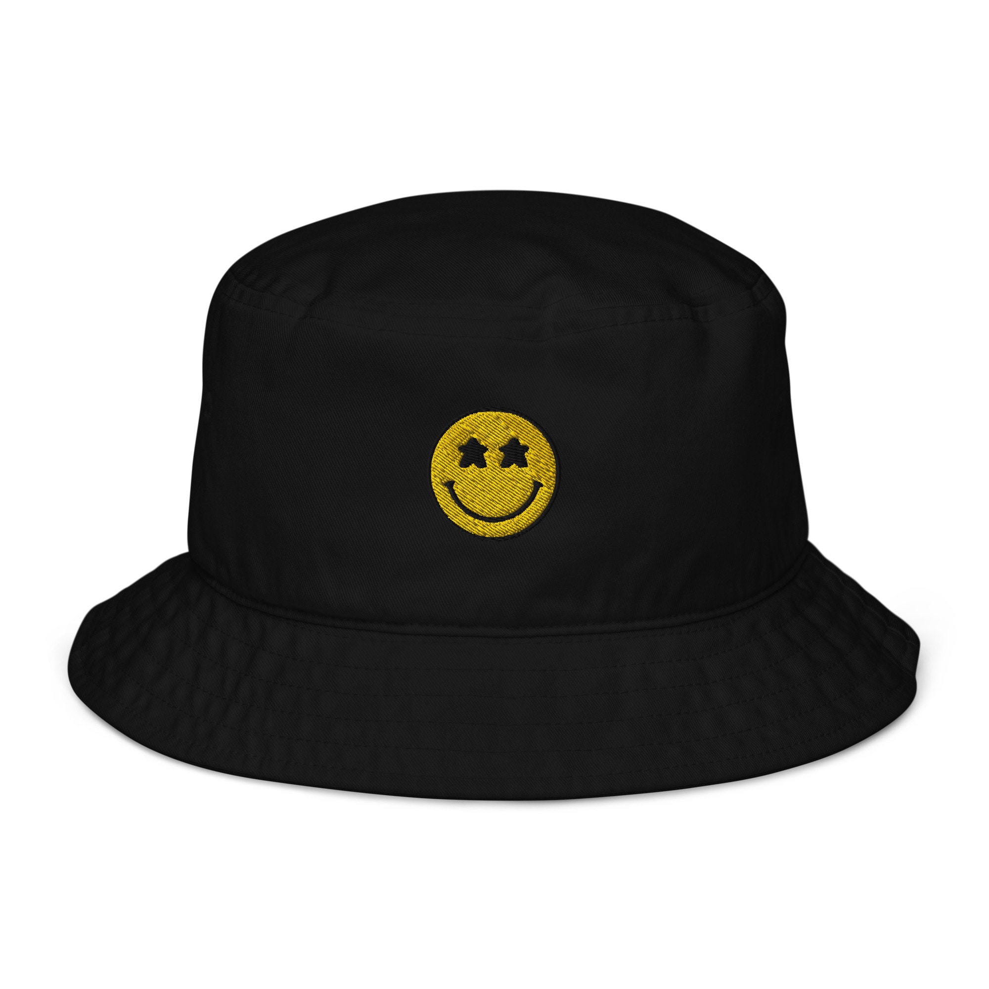 Embroidered Organic Bucket Hat - Yellow Meeple Smiley Face