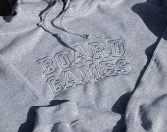 Board Games Embroidered Hoodie Sweatshirt for Game Lover Varsity Collegiate Design