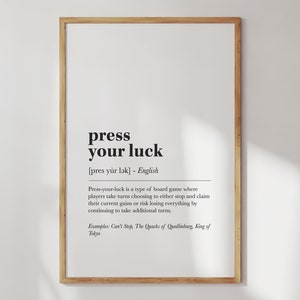 Geek Decor Board Game Wall Art For Board Gamer Home Decor Housewarming Geek Gift for Him Board Game Poster Art Print Press Your Luck