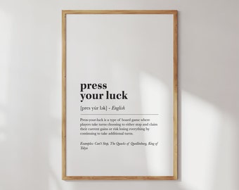 Geek Decor Board Game Wall Art For Board Gamer Home Decor Housewarming Geek Gift for Him Board Game Poster Art Print Press Your Luck