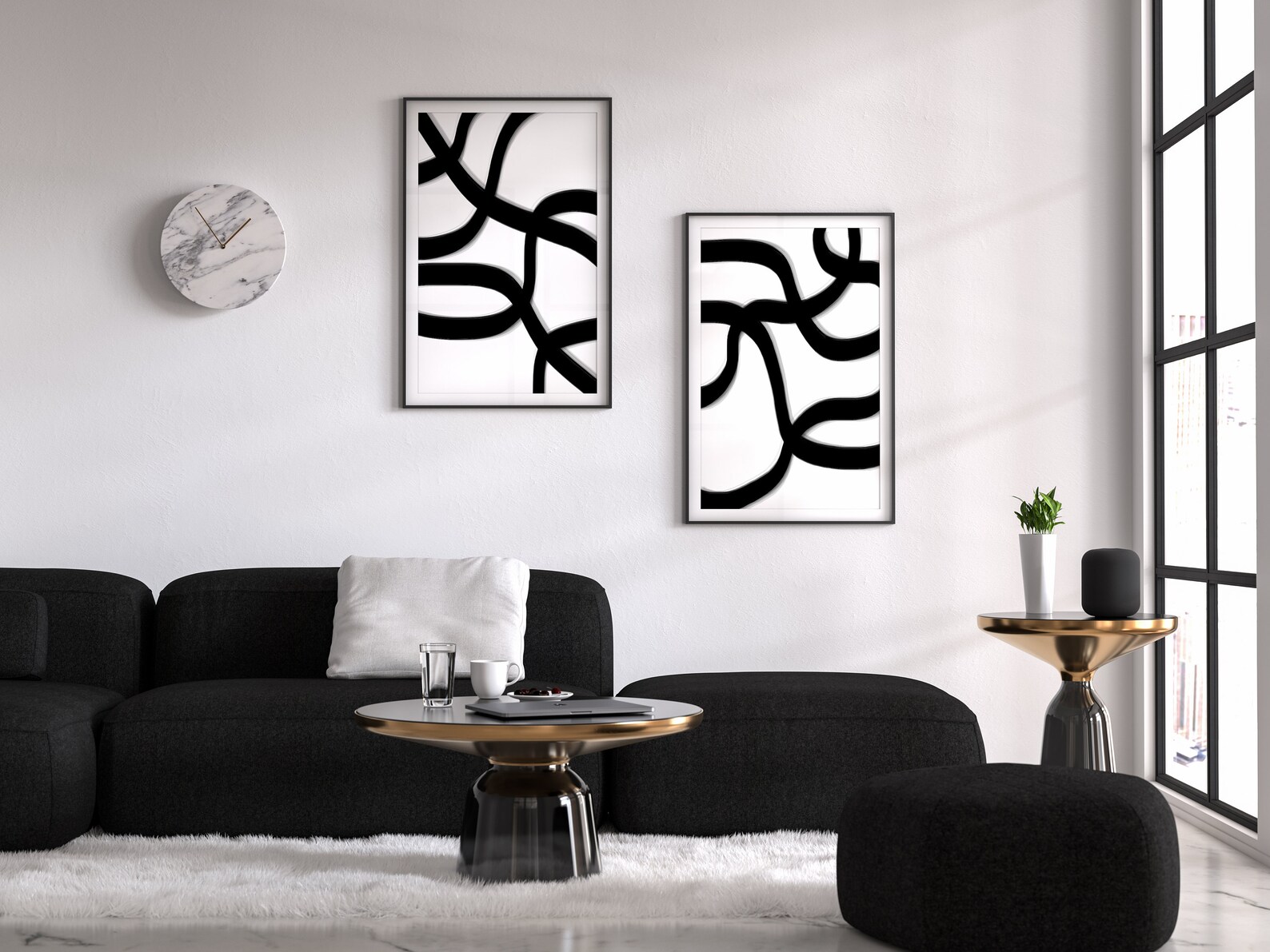 Black and White Abstract Wall Art Framed Black Textured Etsy