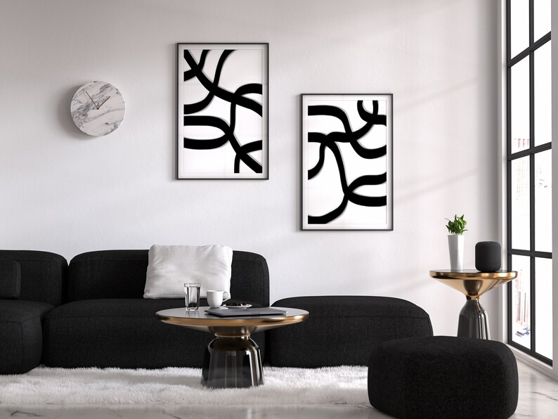 Black and White Abstract Wall Art Framed Black Textured Etsy