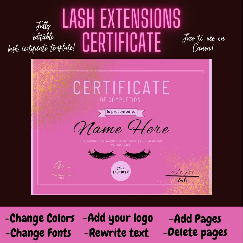 Lash Extensions Certificate, Eyelash Extensions, DIY Certificate ...