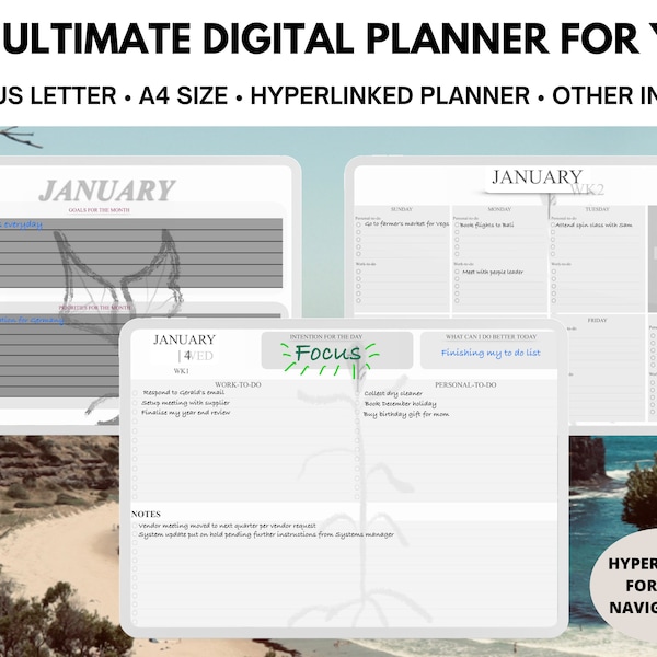 WIDESCREEN / LANDSCAPE - Digital Planner 2023 (Dated and Undated), compatible with Goodnotes, iPad, Samsung Tablets and other devices