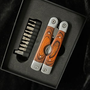 Custom Engraved Multitool with Wood Handle & Bits | Engraved Gift for Dad, Husband, Boyfriend | Custom Tool Gift for Him