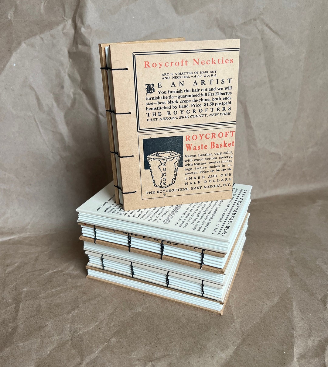 Blank Handmade Coptic Stitch Journal, Covers Made From Vintage Book