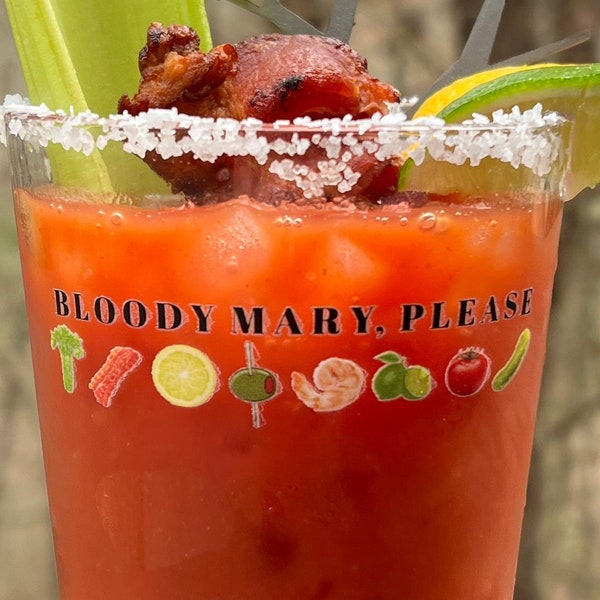 Custom Design Bloody Mary Glass, Cocktail Glass, Cocktail Gift, Brunch Glass, Fathers Day Gift, Mothers Day Gift, Housewarming Gift