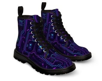 Men's Purple Cyber Punk Canvas Boots