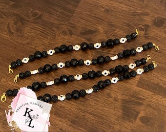 Hat Chain | Beaded_Bling_Stars_Black, white