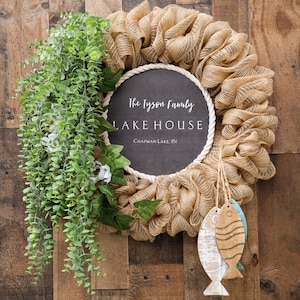 Personalized Lake House Front Door Wreath, Front Door Decor for Fishing Lovers