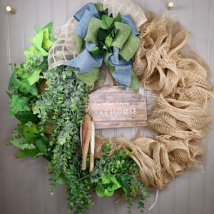 Personalized Lake House Front Door Wreath, Front Door Decor, New England Lake House Decor, Lake Wreath Lake Life, Nautical Welcome Wreath
