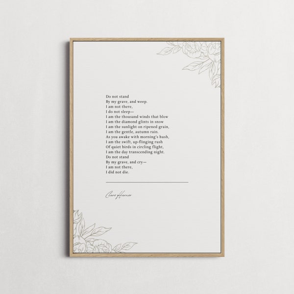 Clare Harner 'Do Not Stand At My Grave And Weep' Poems for Grief, Gifts for loss | Funeral Poem | Choice of Frame and Style