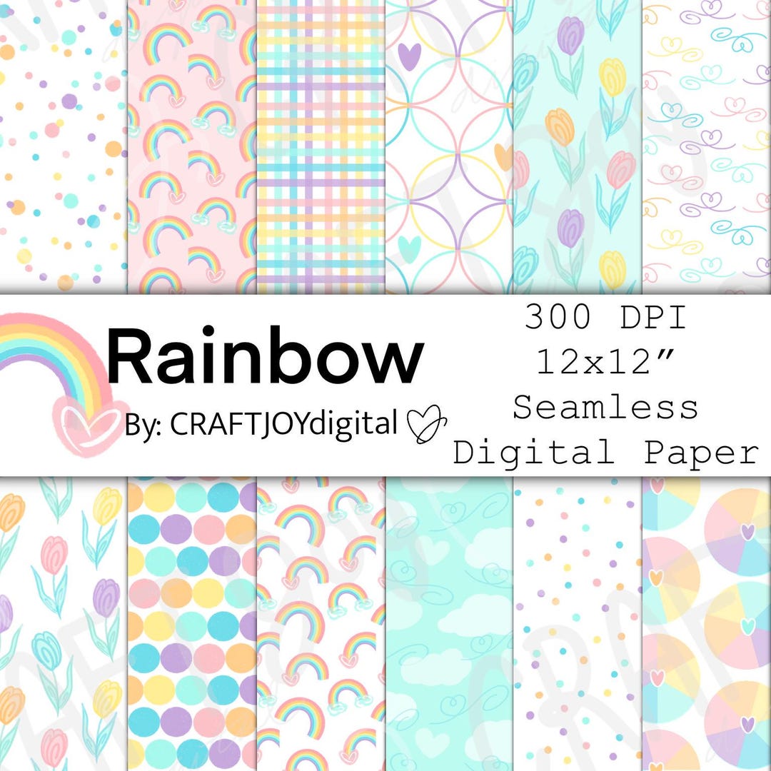 Rainbow Digital Paper Pack: Seamless Patterns & Ephemera (digital ...