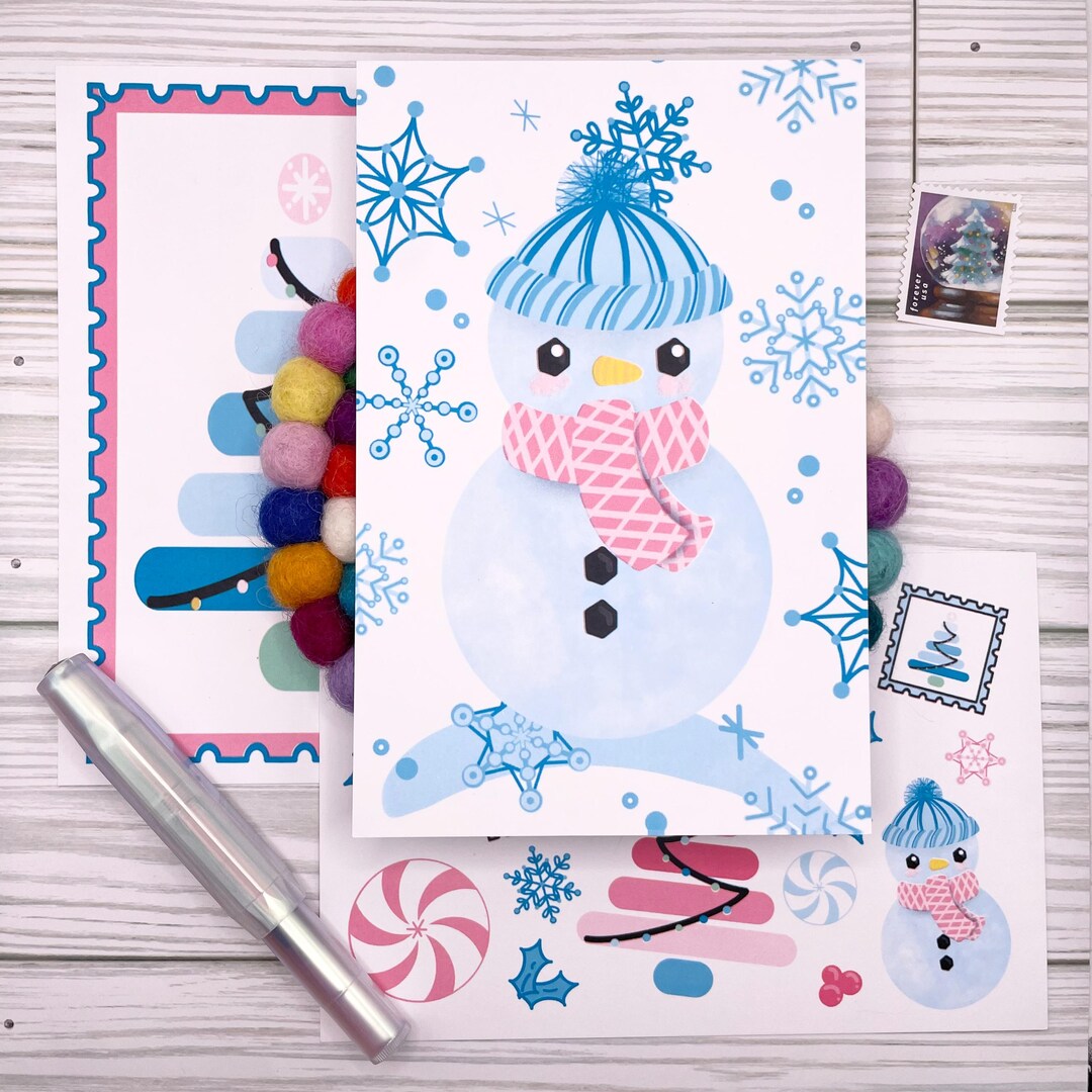 Post Card Winter Snowman Holiday Postcard: Winter Happy Mail, Tree (4x6) - Etsy
