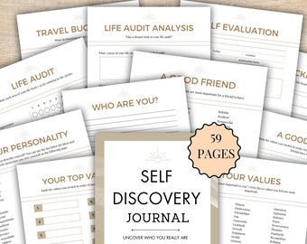 Guided Self-Discovery Journal, Reflective Writing Journal, Journal Prompts, Mindful Prompts, Personal Growth, Monthly Planner