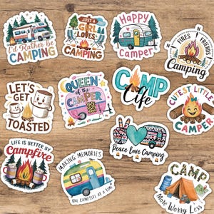 Waterproof Camping Stickers - Fun Camping-Themed Vinyl Decals for Water Bottles - Perfect Gift for Outdoor Adventurers!