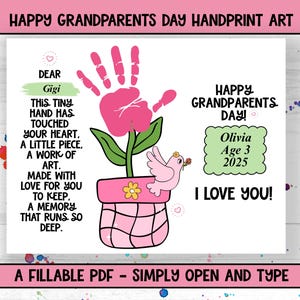 Oma Handabdruck Kunst, Großeltern-Tag-Handwerk, Blumen Handabdruck-Kunst, Tagespflege-Aktivitäten, Kleinkind Handabdruck-Handwerk, ausfüllbares PDF