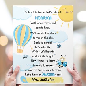 Poema rellenable para el primer día de clases, carta de bienvenida para estudiantes, carta de bienvenida para maestros, tarjeta de regreso a clases, recurso para maestros