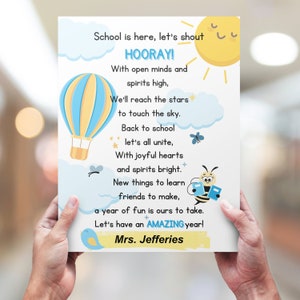 Poema rellenable para el primer día de clases, carta de bienvenida para estudiantes, carta de bienvenida para maestros, tarjeta de regreso a clases, recurso para maestros