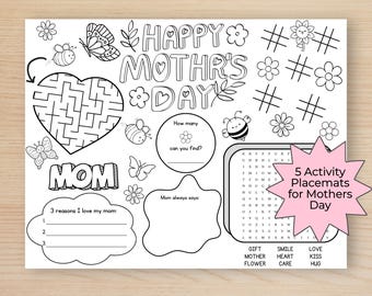 Conjunto de jogos americanos para o Dia das Mães | Páginas para colorir e jogos | Presente sentimental para mãe | Atividade para a sala de aula