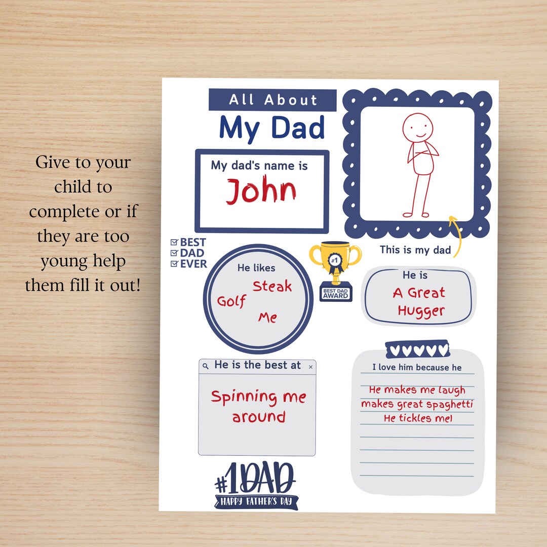 All About Dad Printable Card Dad Gift Ideas Kids Craft for Dad Etsy