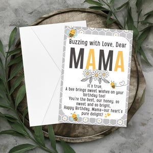 Cartão de Feliz Aniversário, Mamãe, para Imprimir, Desejos de Aniversário para Mamãe, Aniversário com Tema de Abelha e Margarida, Mensagem de Aniversário para Mamãe