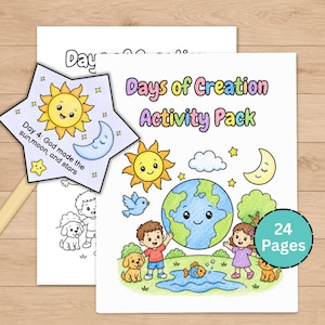 Days Of Creation Bible Craft Coloring Pages, Bible Puppet Scripts and Story, Sunday School, VBS, Christian Homeschool Activity