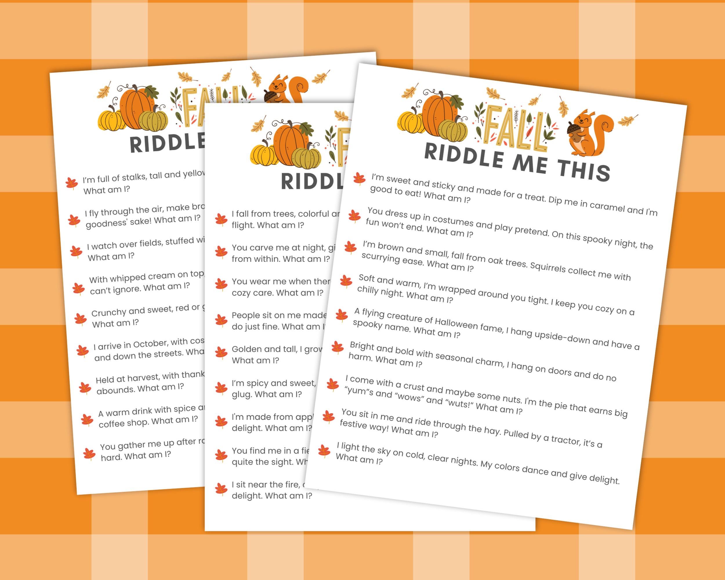 Fall Riddle Me This Game Printable & Word Search for Elementary ...