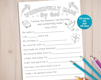 All About Me Christian Favorites List, Psalm 139:14, Bible Coloring, Classroom Activity