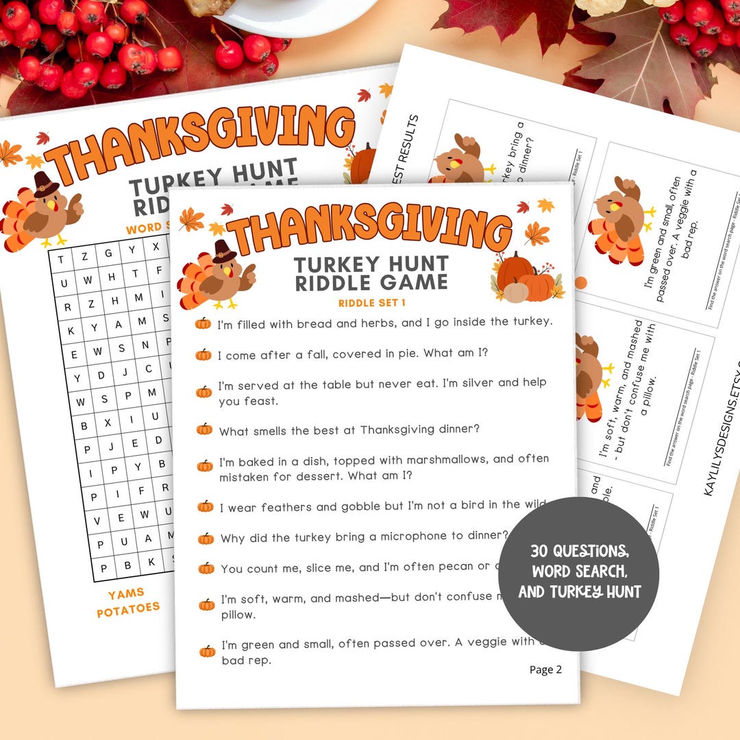 Thanksgiving Turkey Hunt, Riddle Me This, Word Search, Scavenger Hunt ...