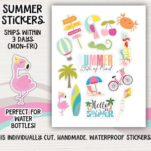 Waterproof Summer Stickers: Beach & Tropical Designs - 15 Piece Set