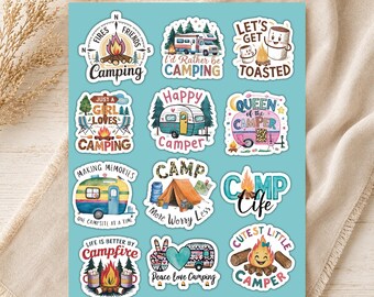 Waterproof Camping Stickers: Fun Outdoor Adventure Decals for Water Bottles, Laptops, Phones